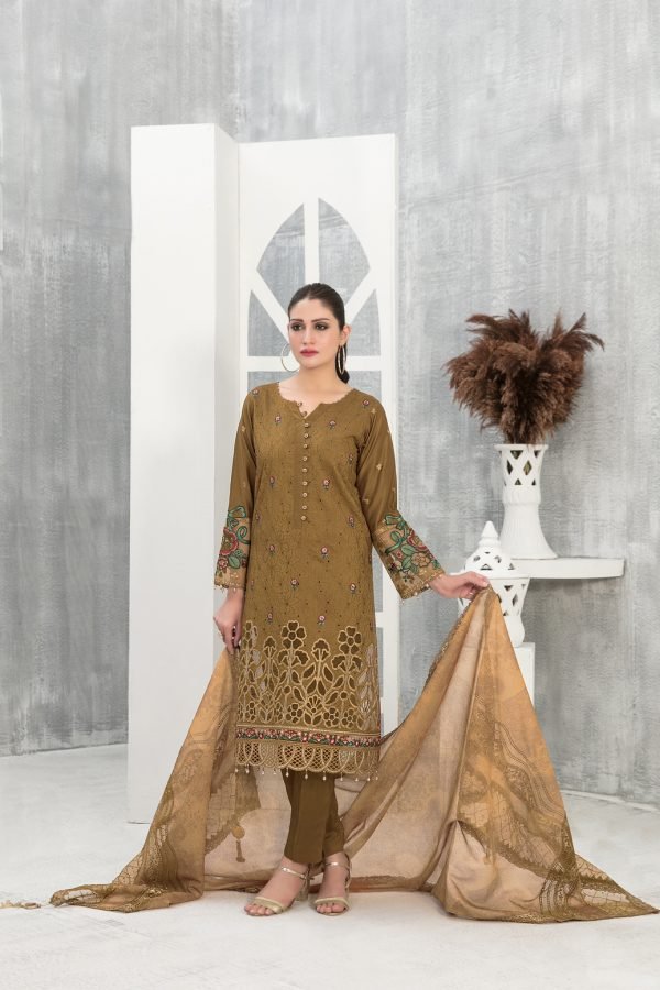 Tawakkal Fabrics 3 Piece Stitched Embroidered Viscose Schiffli Suit D-7759