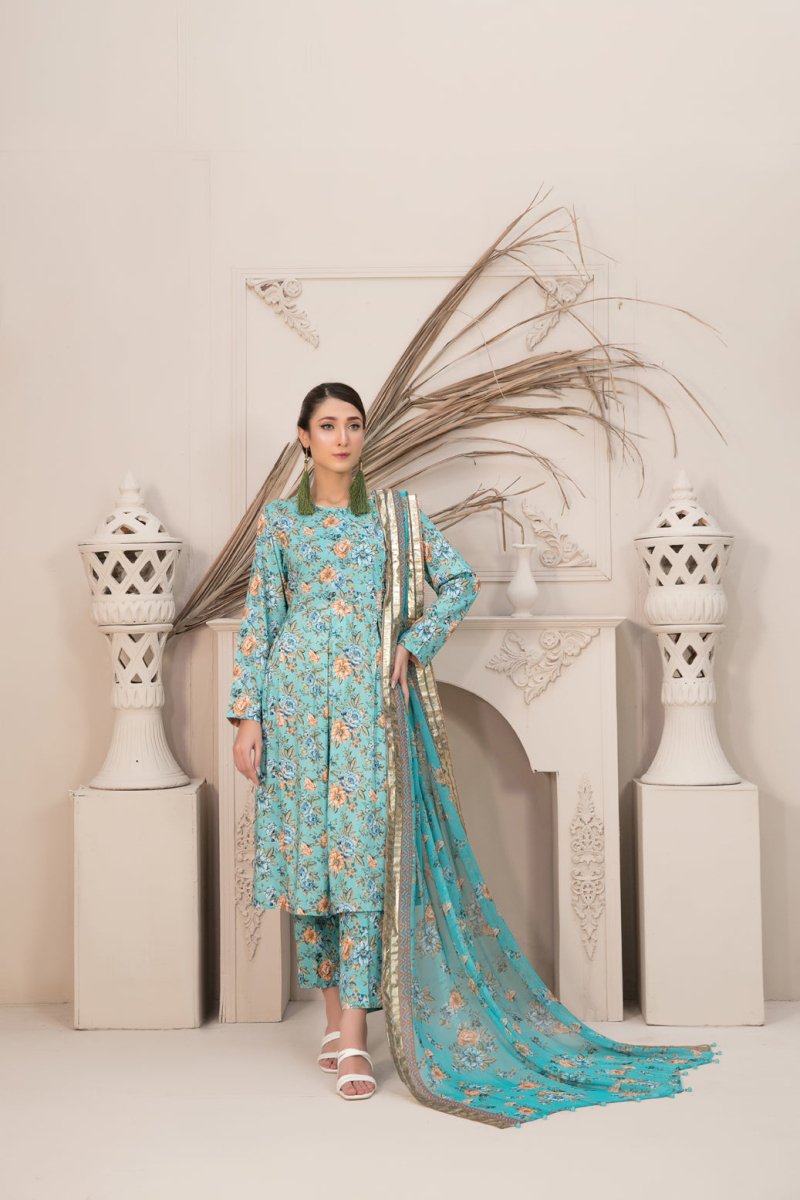 Tawakkal Fabrics 3 Piece Stitched Digital Printed Linen Suit D-7768