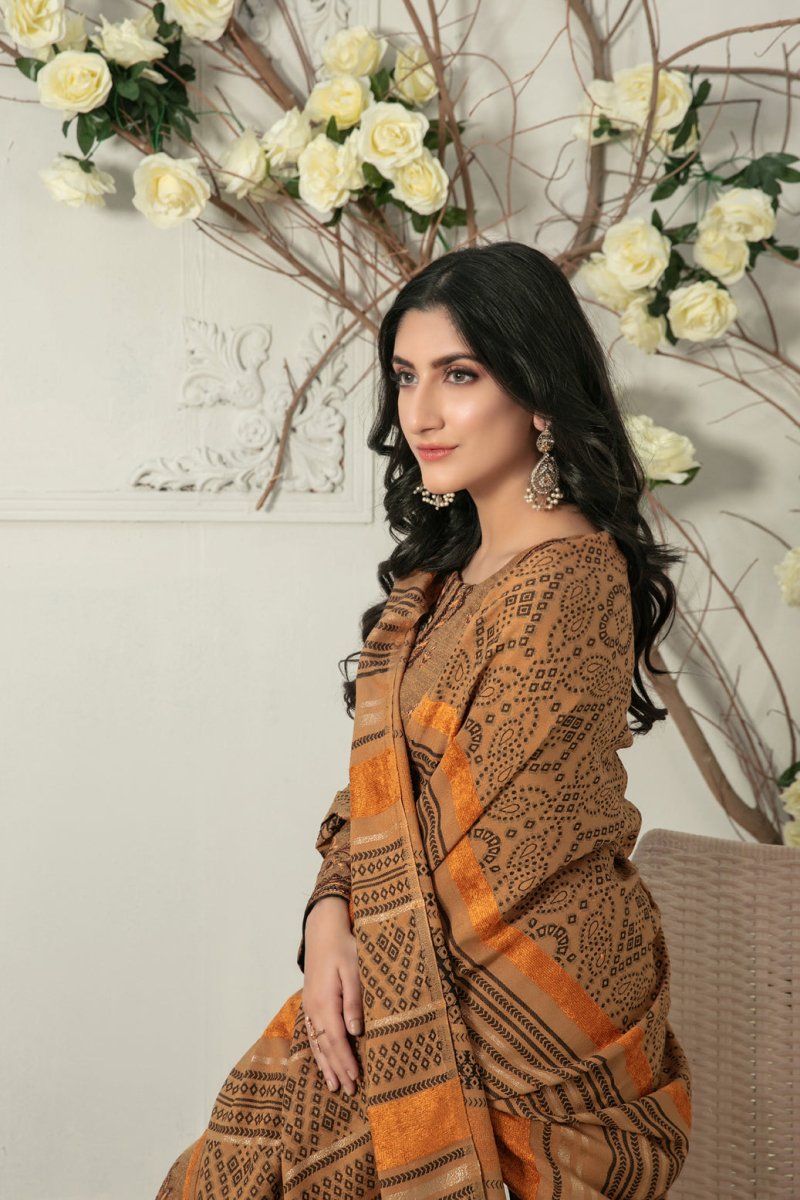 Tawakkal Fabrics 3 Piece Stitched Fancy Embroidered 2-tone Leather Suit D-7841