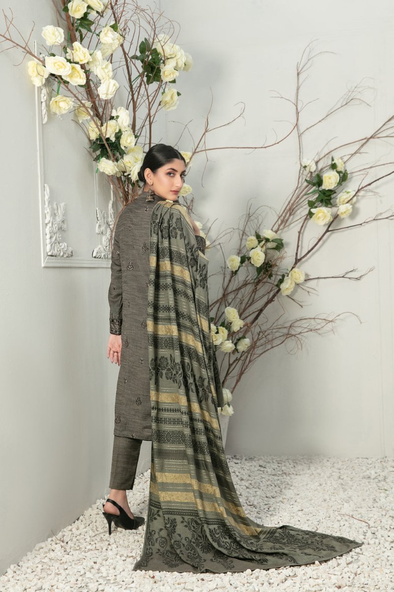 Tawakkal Fabrics 3 Piece Stitched Fancy Embroidered 2-tone Leather Suit D-7842