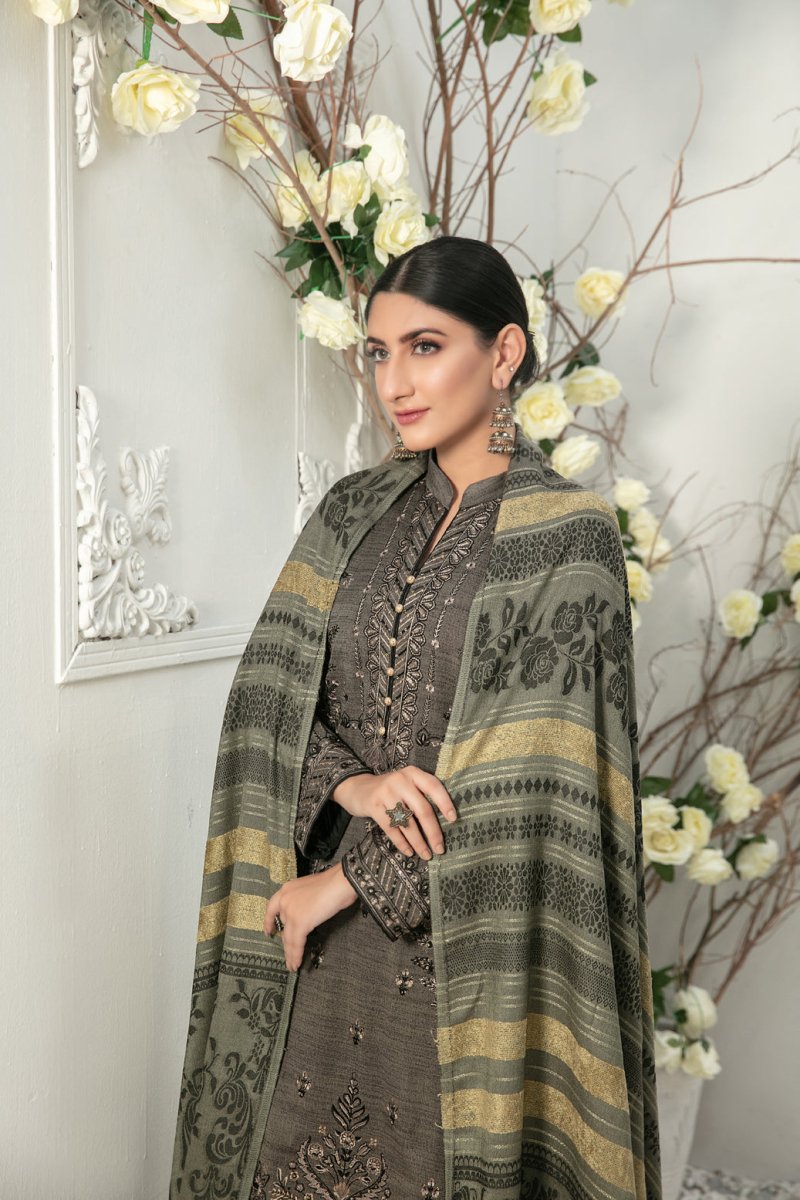 Tawakkal Fabrics 3 Piece Stitched Fancy Embroidered 2-tone Leather Suit D-7842