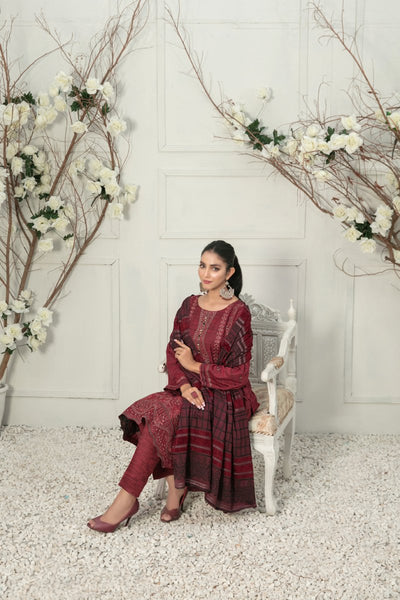 Tawakkal Fabrics 3 Piece Stitched Fancy Embroidered 2-tone Leather Suit D-7843