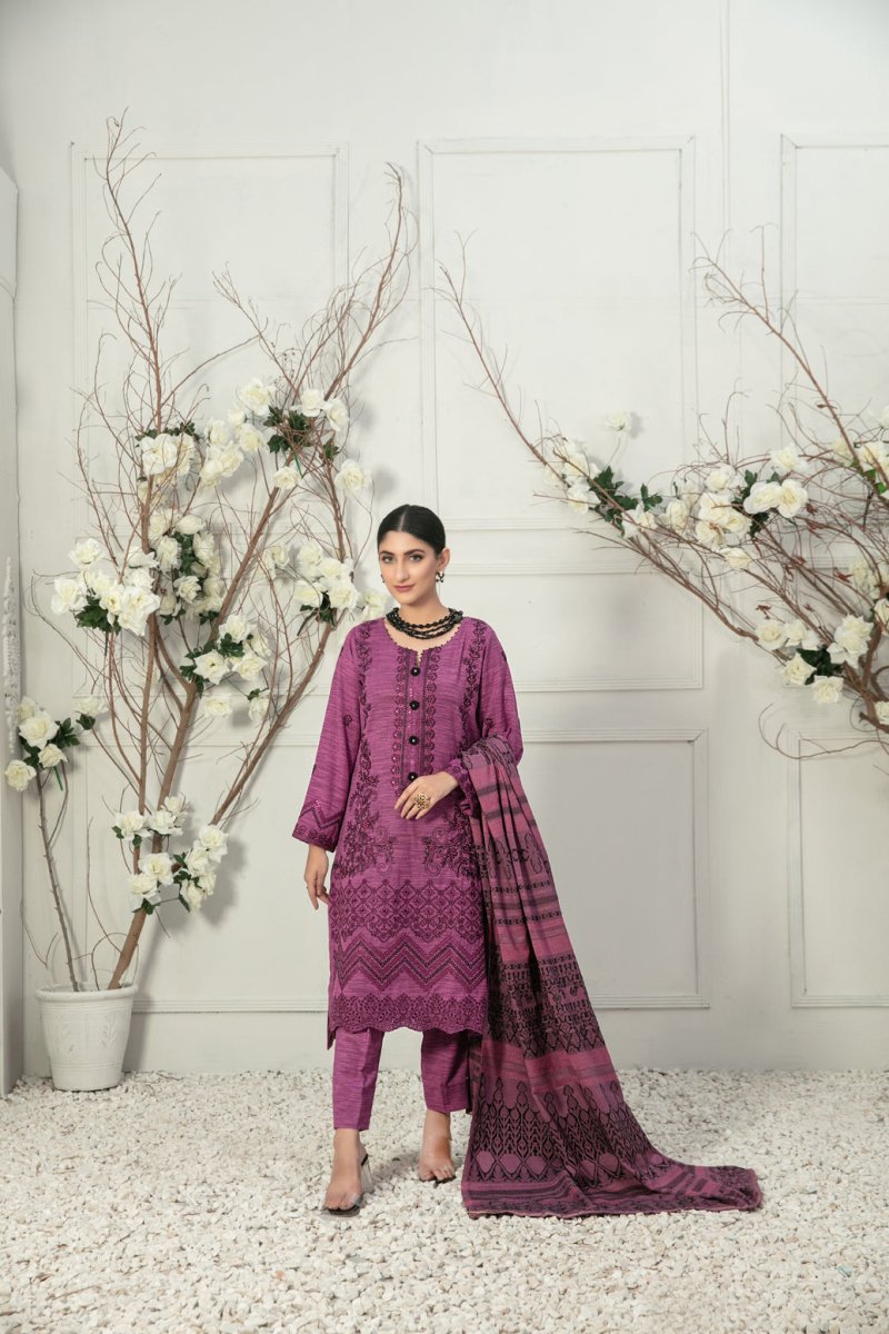 Tawakkal Fabrics 3 Piece Stitched Fancy Embroidered 2-tone Leather Suit D-7844