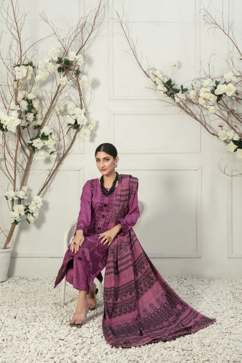 Tawakkal Fabrics 3 Piece Stitched Fancy Embroidered 2-tone Leather Suit D-7844