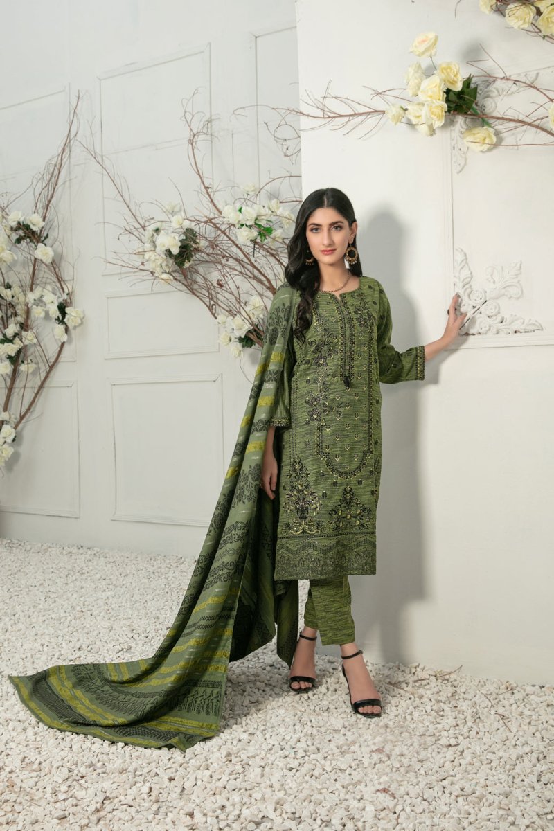 Tawakkal Fabrics 3 Piece Stitched Fancy Embroidered 2-tone Leather Suit D-7846