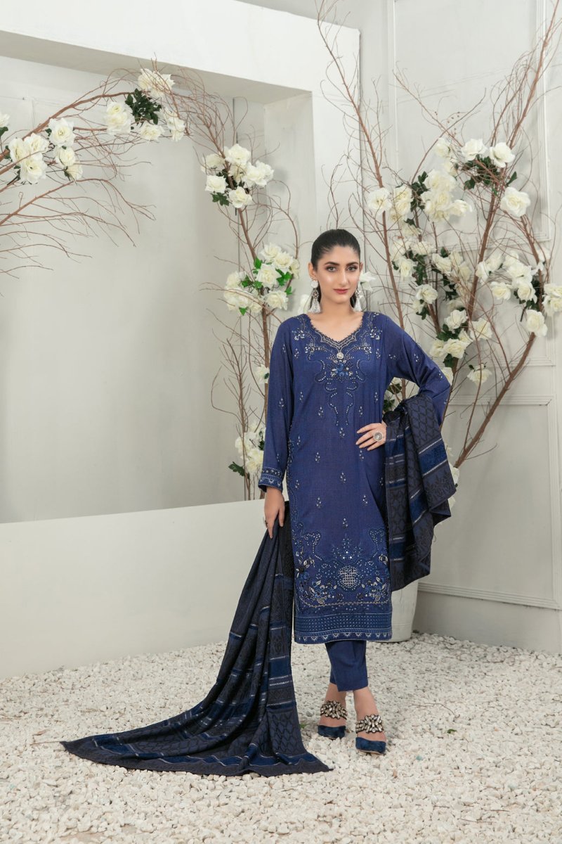 Tawakkal Fabrics 3 Piece Stitched Fancy Embroidered 2-tone Leather Suit D-7847