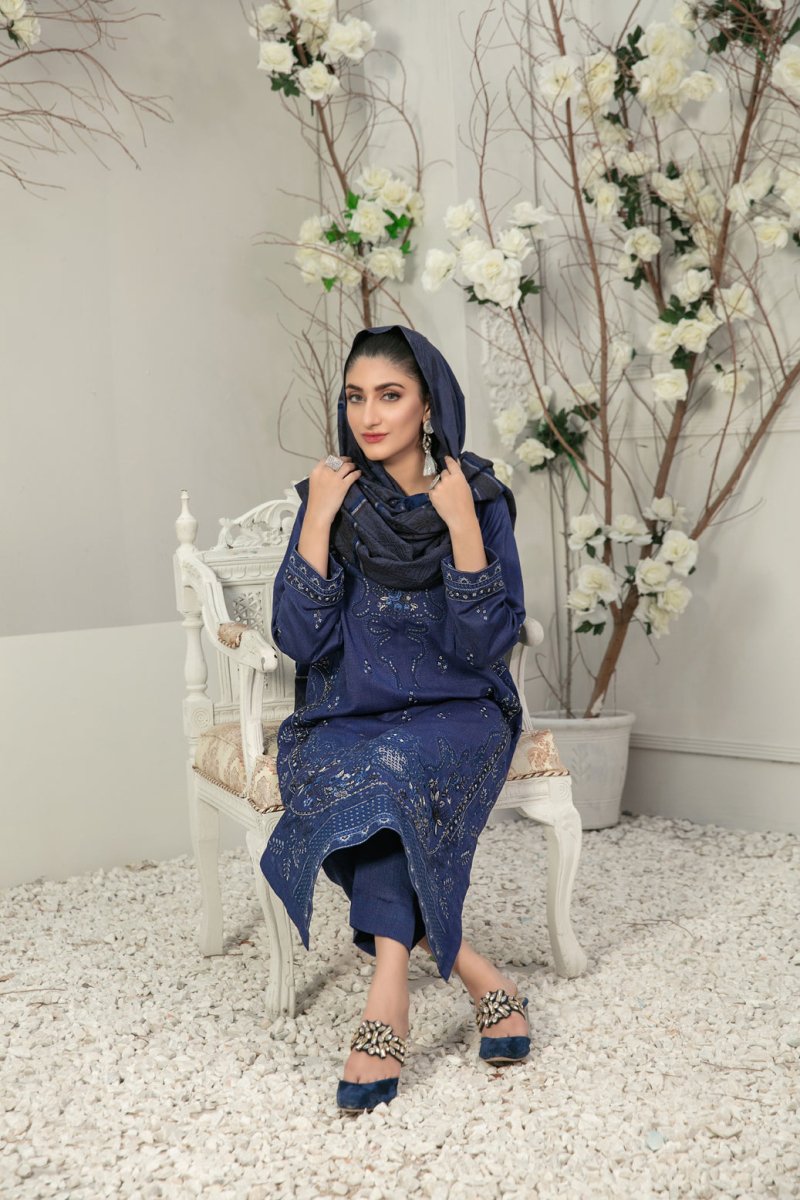 Tawakkal Fabrics 3 Piece Stitched Fancy Embroidered 2-tone Leather Suit D-7847