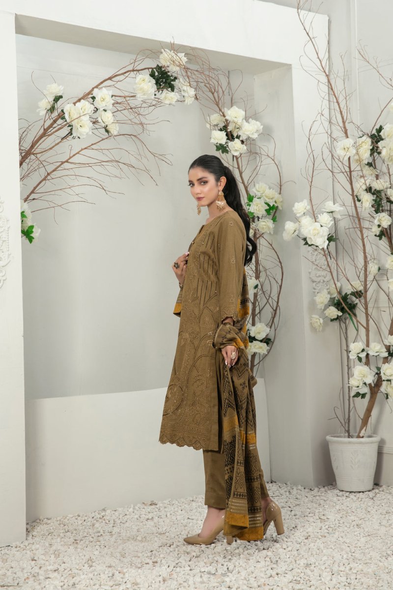 Tawakkal Fabrics 3 Piece Stitched Fancy Embroidered 2-tone Leather Suit D-7851