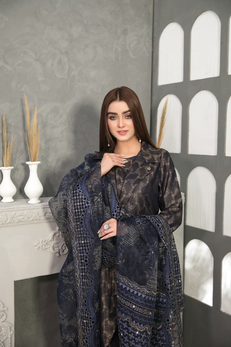 Tawakkal Fabrics 3 Piece Stitched Viscose Banarsi Suit D-7853