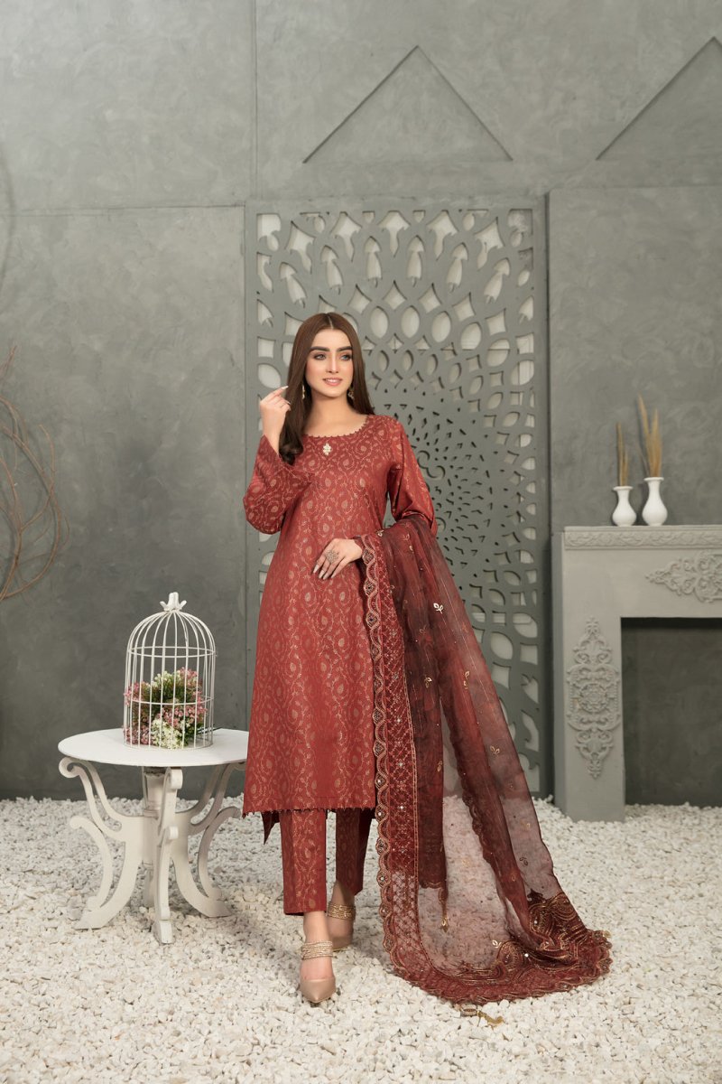 Tawakkal Fabrics 3 Piece Stitched Viscose Banarsi Suit D-7858