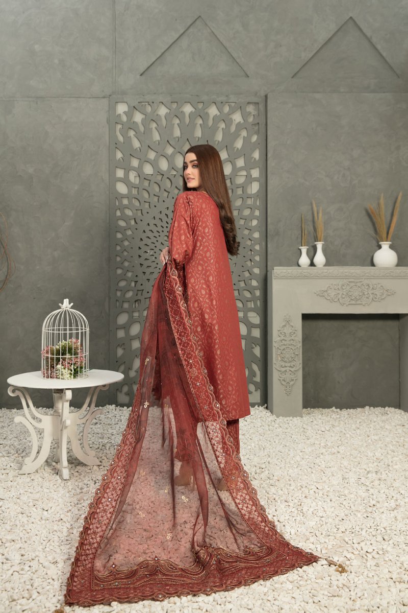Tawakkal Fabrics 3 Piece Stitched Viscose Banarsi Suit D-7858