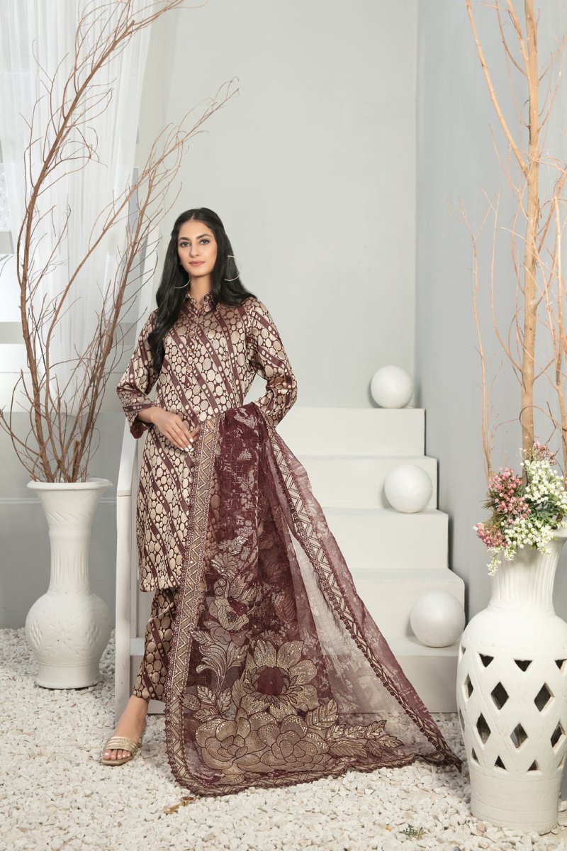 Tawakkal Fabrics 3 Piece Stitched Viscose Banarsi Suit D-7863