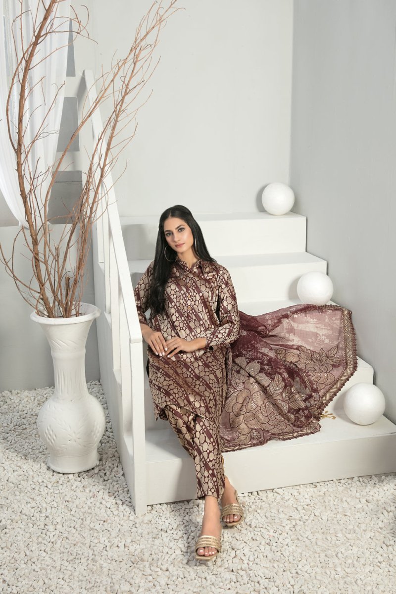Tawakkal Fabrics 3 Piece Stitched Viscose Banarsi Suit D-7863