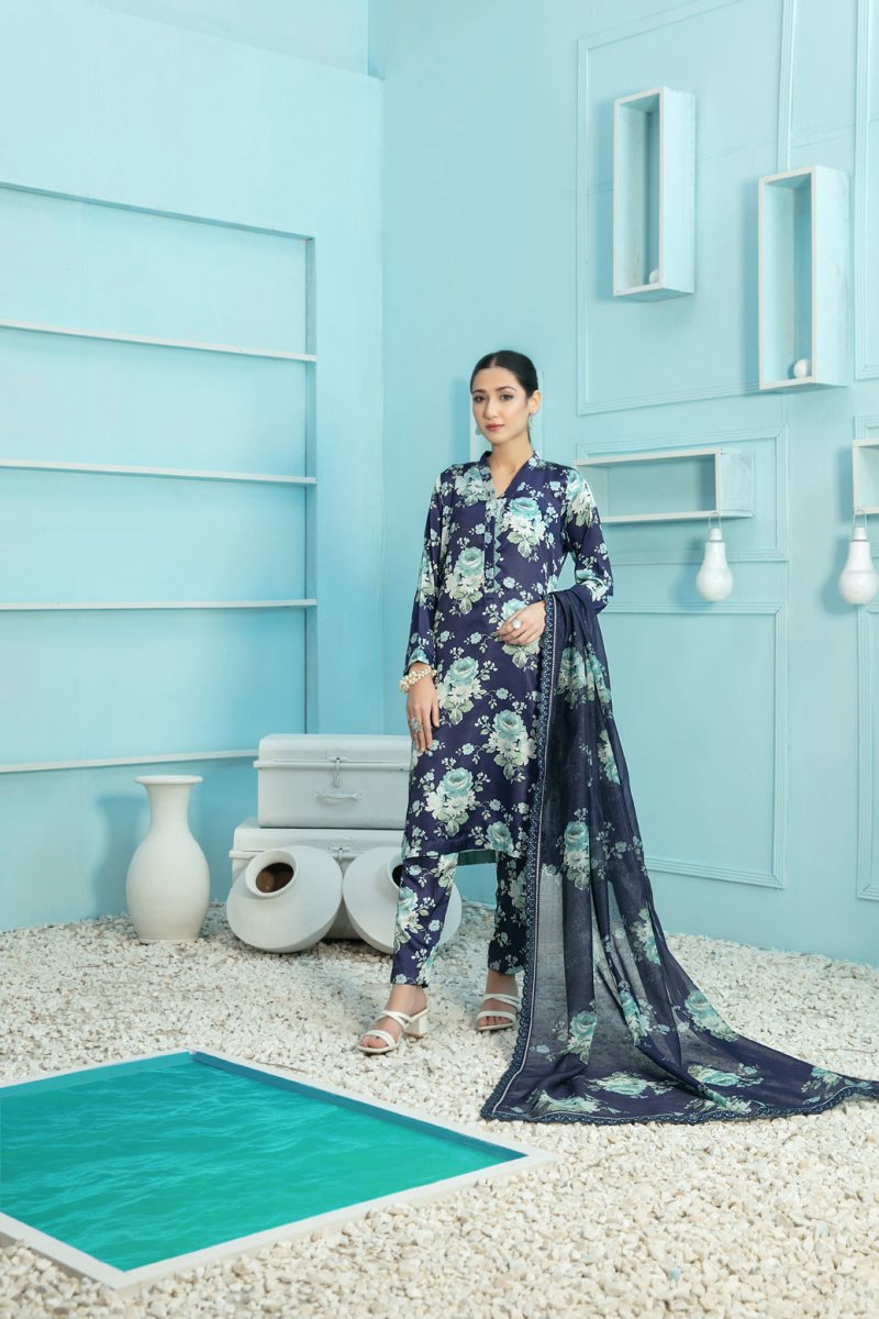 Tawakkal Fabrics 3 Piece Stitched Digital Printed Silk Suit D-7870