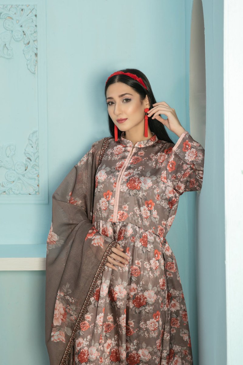 Tawakkal Fabrics 3 Piece Stitched Digital Printed Silk Suit D-7876