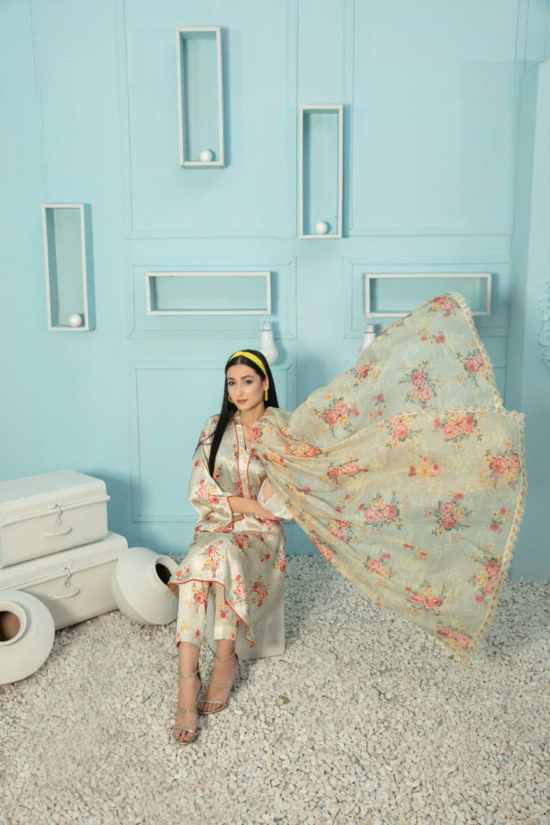 Tawakkal Fabrics 3 Piece Stitched Digital Printed Silk Suit D-7878