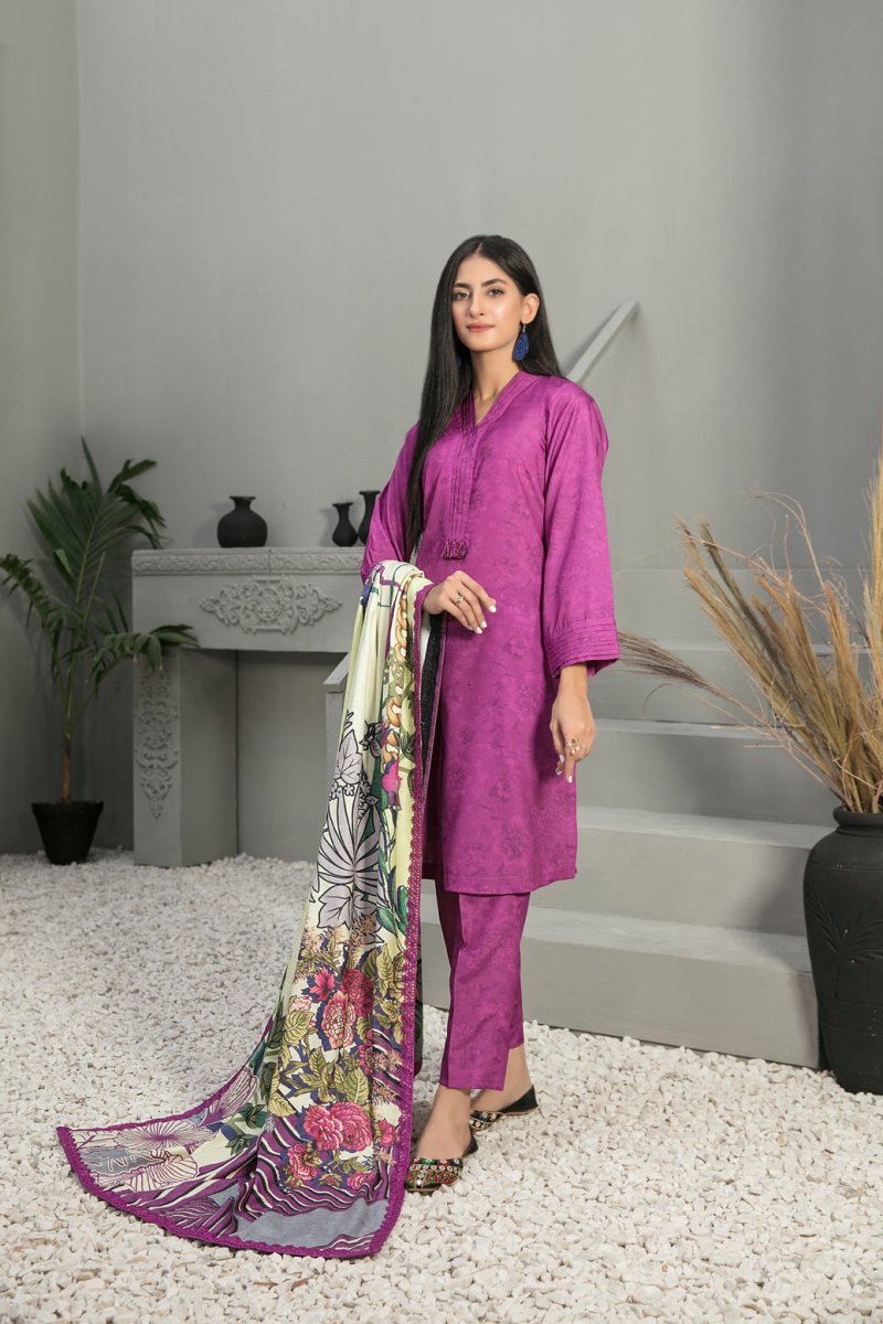 Tawakkal Fabrics 3 Piece Stitched Fancy Embroidered 2-tone Leather Suit D-7894
