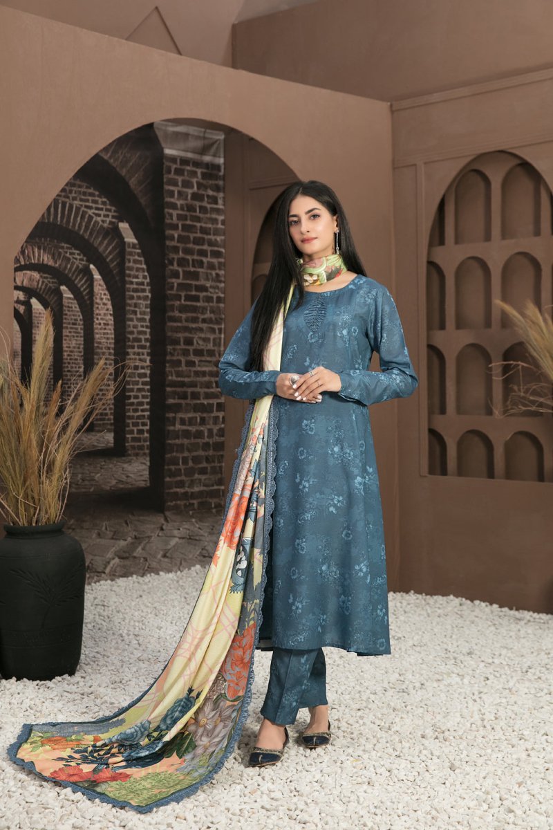 Tawakkal Fabrics 3 Piece Stitched Fancy Embroidered 2-tone Leather Suit D-7895