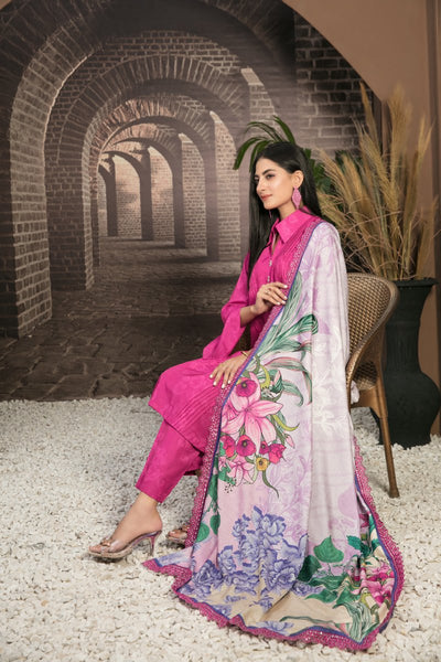 Tawakkal Fabrics 3 Piece Stitched Fancy Embroidered 2-tone Leather Suit D-7900