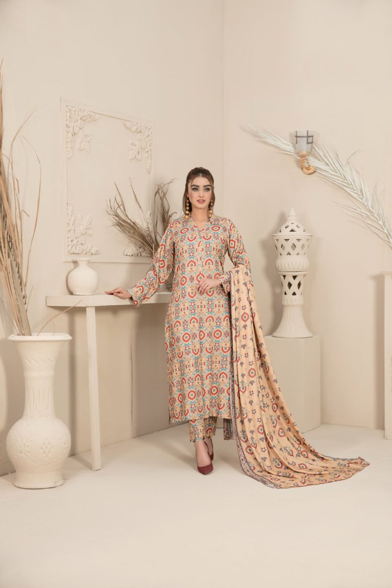 Tawakkal Fabrics 3 Piece Stitched Digital Printed Linen Suit D-8037