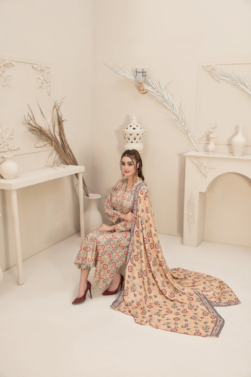 Tawakkal Fabrics 3 Piece Stitched Digital Printed Linen Suit D-8037