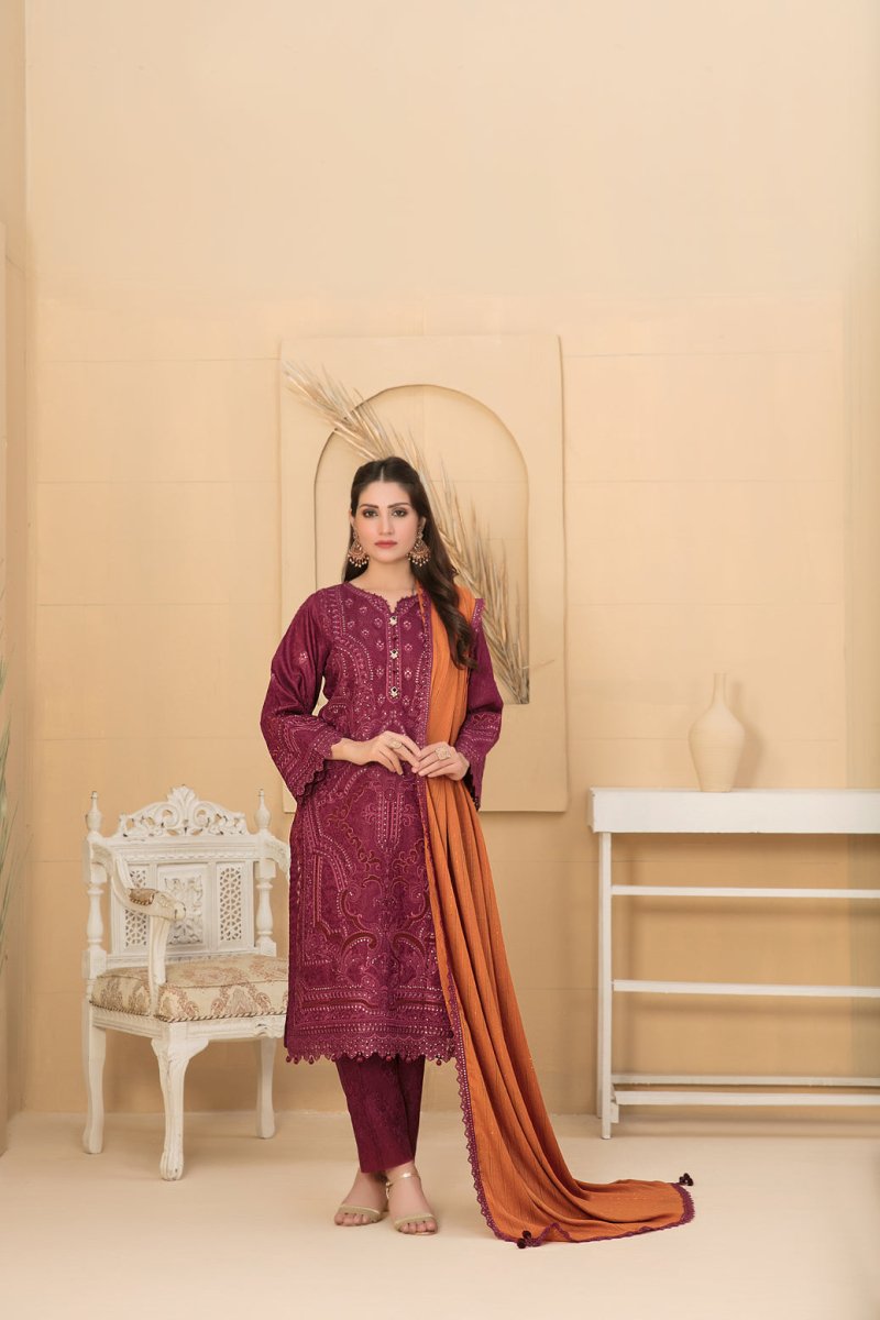 Tawakkal Fabrics 3 Piece Stitched Exclusive Laserkari Embroidered Viscose Jacquard Suit D-8056