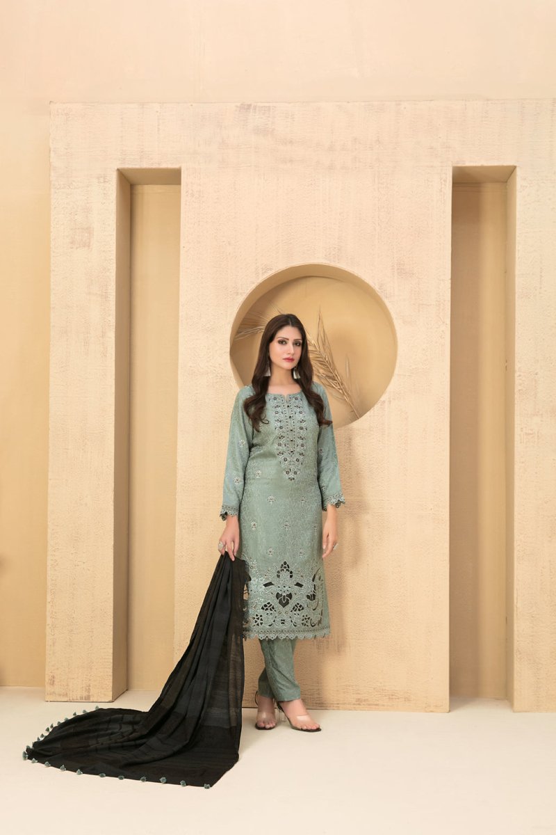 Tawakkal Fabrics 3 Piece Stitched Exclusive Laserkari Embroidered Viscose Jacquard Suit D-8059