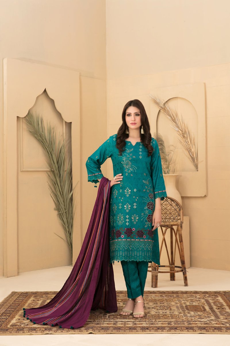Tawakkal Fabrics 3 Piece Stitched Exclusive Laserkari Embroidered Viscose Jacquard Suit D-8063