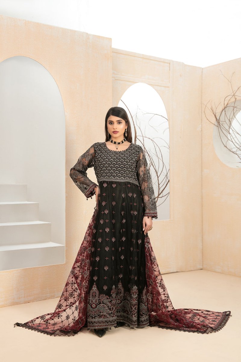 Tawakkal Fabrics 3 Piece Stitched Embroidered Net Suit D-8254