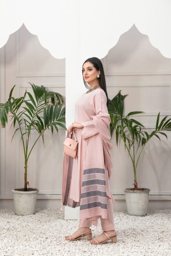 Tawakkal Fabrics 3 Piece Stitched Leather Peach Suit D-8260