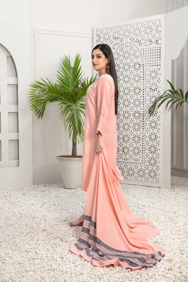 Tawakkal Fabrics 3 Piece Stitched Leather Peach Suit D-8264