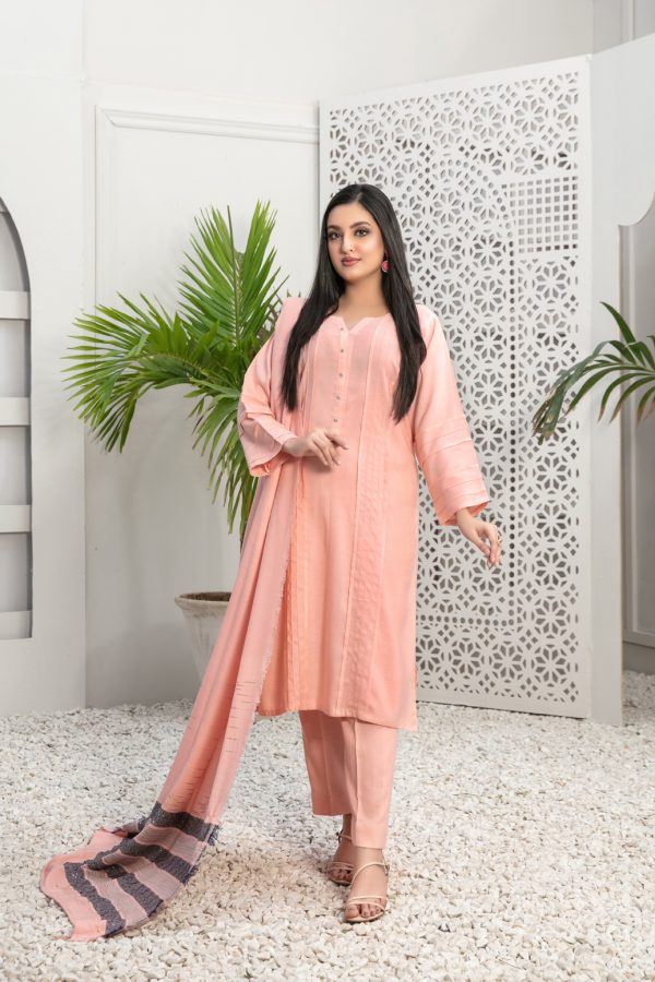 Tawakkal Fabrics 3 Piece Stitched Leather Peach Suit D-8264