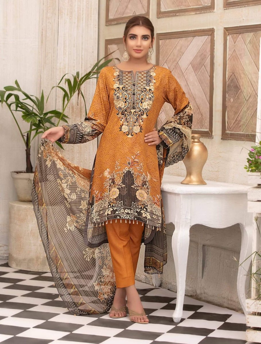 Tawakkal Fabrics Karandi Broshia Banarsi Embroidered 3Piece Suit D-8617