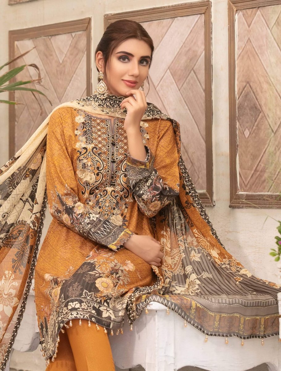 Tawakkal Fabrics Karandi Broshia Banarsi Embroidered 3Piece Suit D-8617