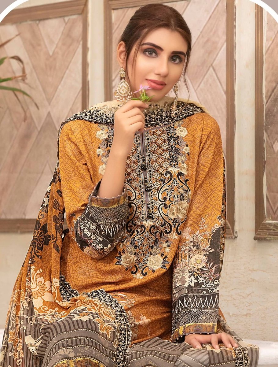 Tawakkal Fabrics Karandi Broshia Banarsi Embroidered 3Piece Suit D-8617