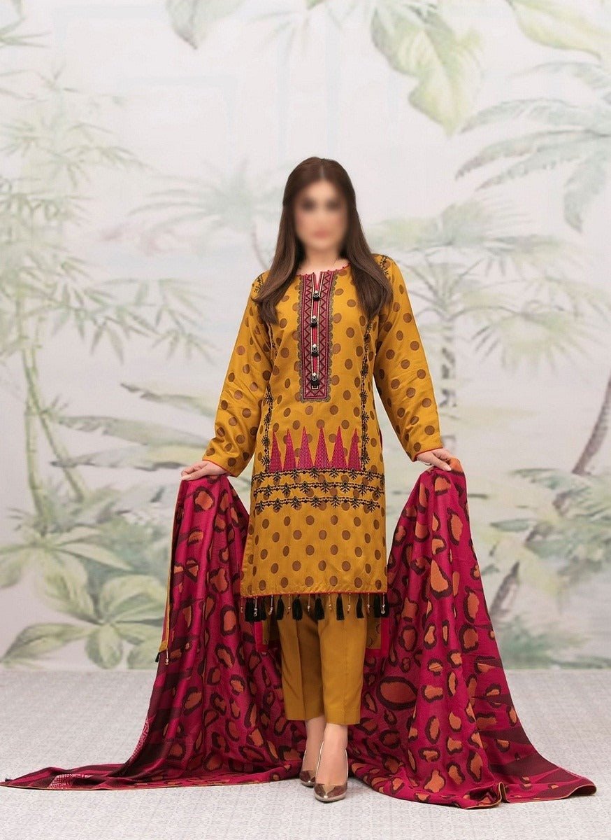 Tawakkal Fabrics 3 Piece Stitched Attractive & Adorable Jacquard Suit D-9628