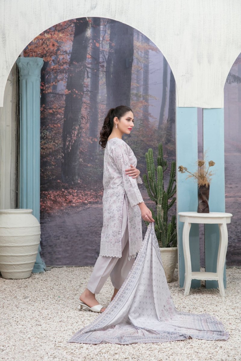 Tawakkal Fabrics 3 Piece Stitched Schiffli Daman Embroidered Digital Printed Lawn Suit D#6734