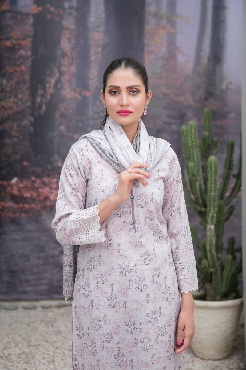 Tawakkal Fabrics 3 Piece Stitched Schiffli Daman Embroidered Digital Printed Lawn Suit D#6734