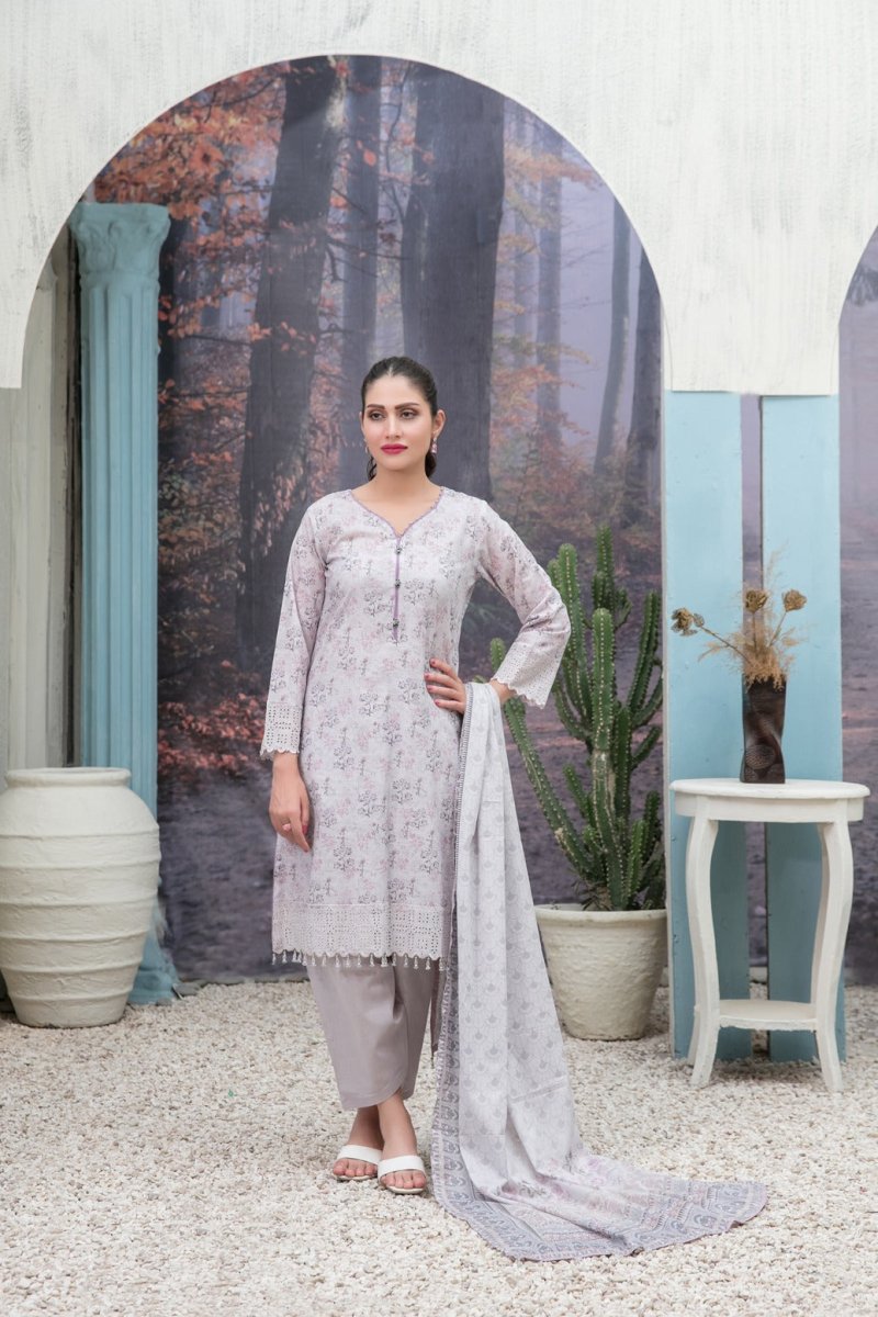 Tawakkal Fabrics 3 Piece Stitched Schiffli Daman Embroidered Digital Printed Lawn Suit D#6734