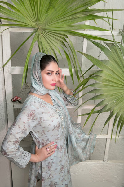 Tawakkal Fabrics 3 Piece Stitched Schiffli Daman Embroidered Digital Printed Lawn Suit D#6735