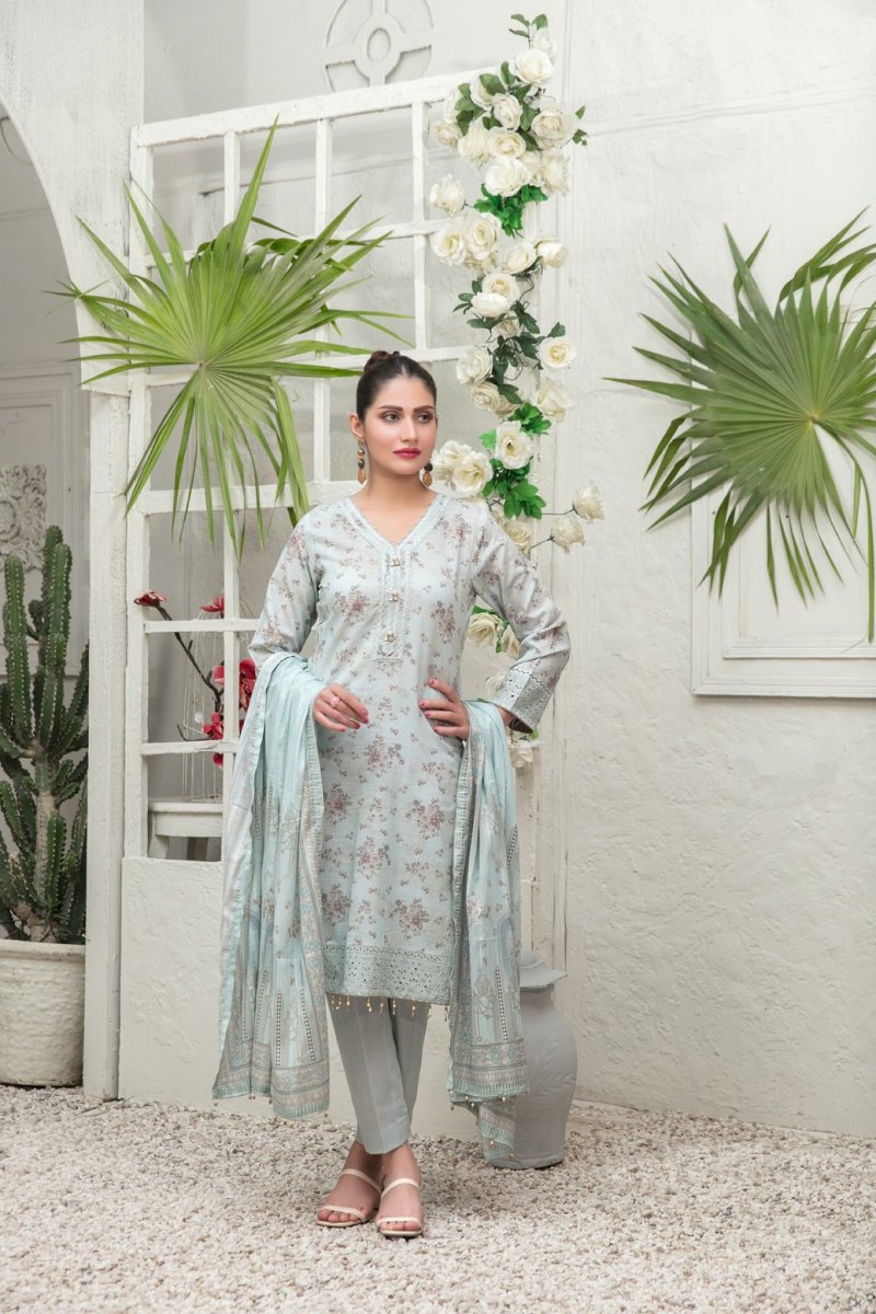 Tawakkal Fabrics 3 Piece Stitched Schiffli Daman Embroidered Digital Printed Lawn Suit D#6735