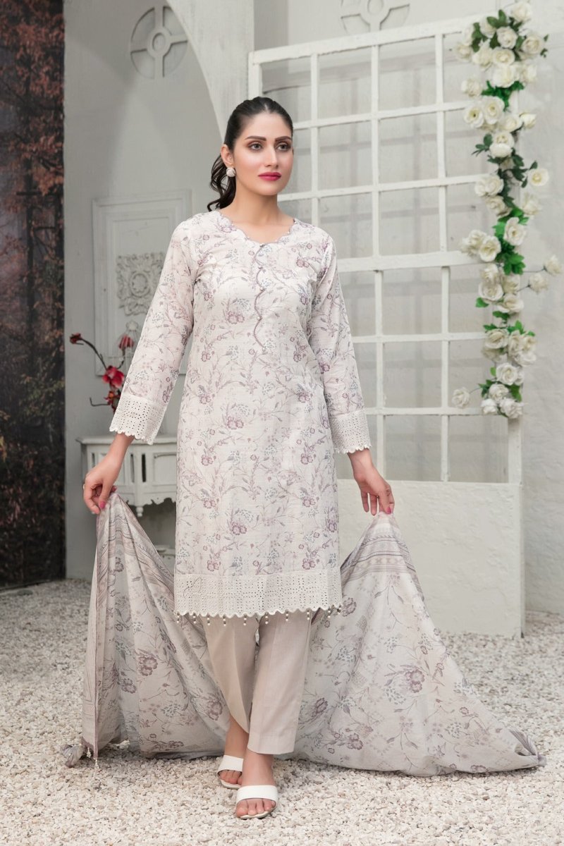 Tawakkal Fabrics 3 Piece Stitched Schiffli Daman Embroidered Digital Printed Lawn Suit D#6736
