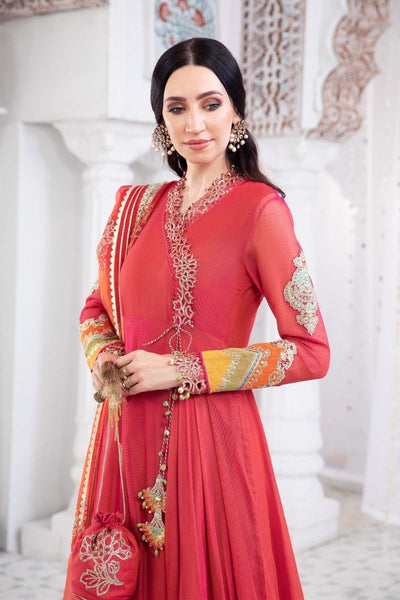 Maria. B 3 Piece Unstitched Embroidered Organza Suit - EL-22-01-Fuchsia Pink