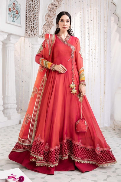 Maria. B 3 Piece Unstitched Embroidered Organza Suit - EL-22-01-Fuchsia Pink
