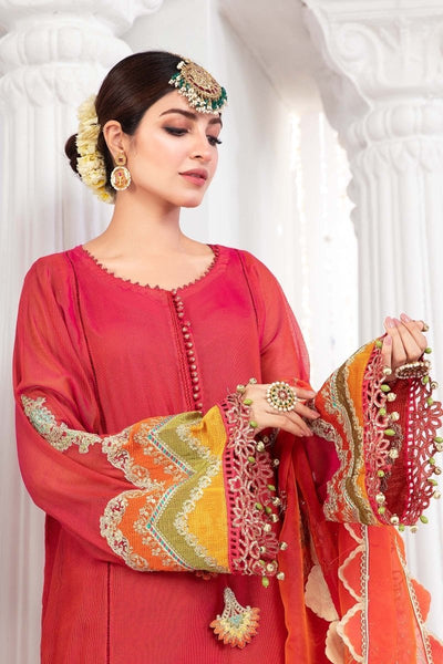 Maria. B 3 Piece Unstitched Embroidered Organza Suit - EL-22-01-Fuchsia Pink