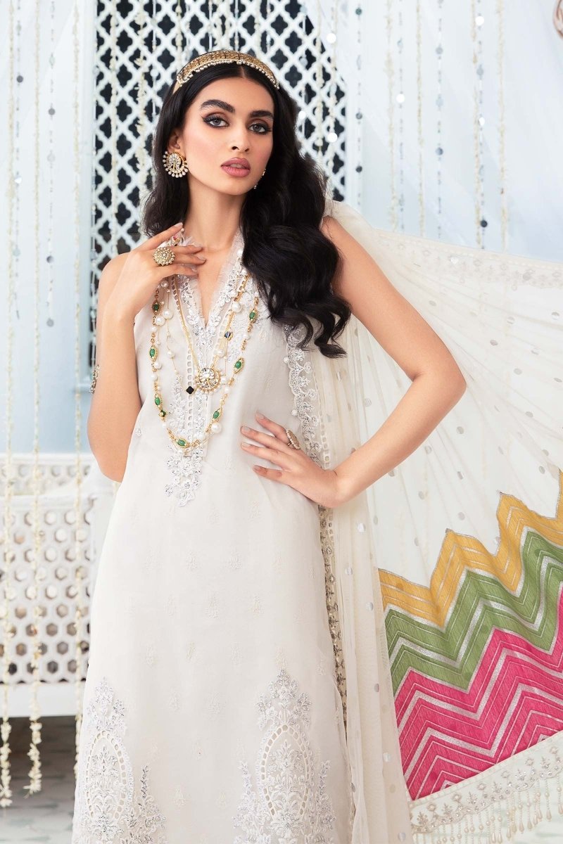 Maria. B 3 Piece Unstitched Embroidered Organza Suit - EL-22-10-Off White