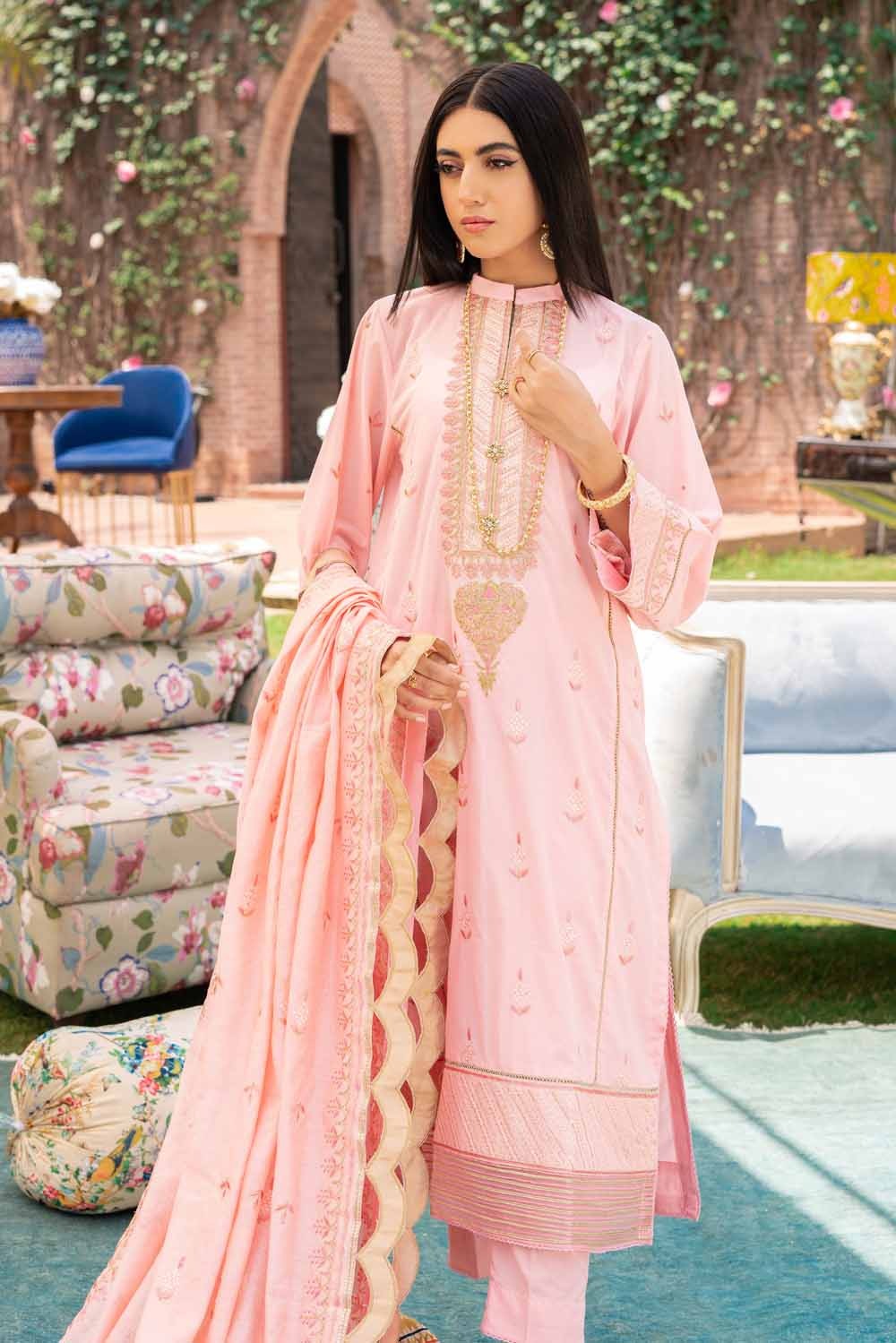 Gul Ahmed 3 PC Stitched Embroidered Lawn Suit with Yarn Dyed Dupatta FE-12004
