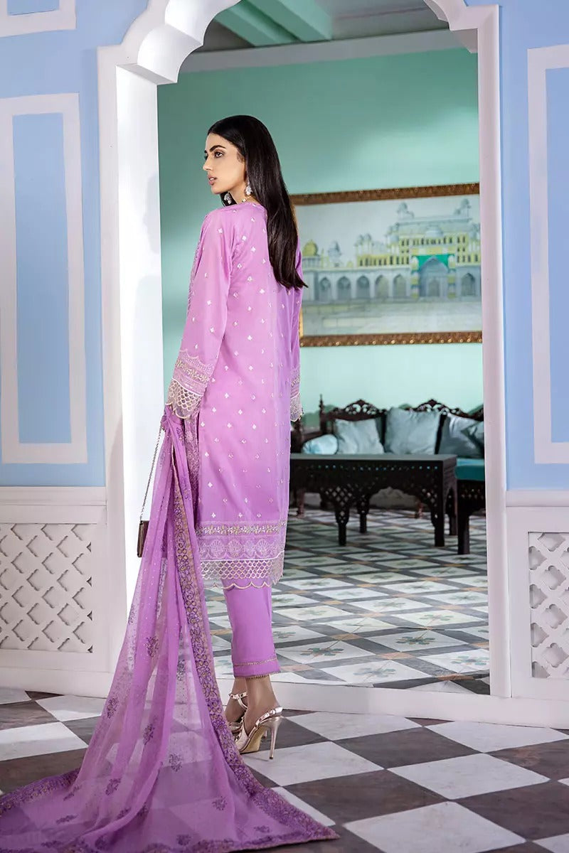 Gul Ahmed 3 PC Unstitched Embroidered Suit with Gold Printed Chiffon Dupatta FE-322