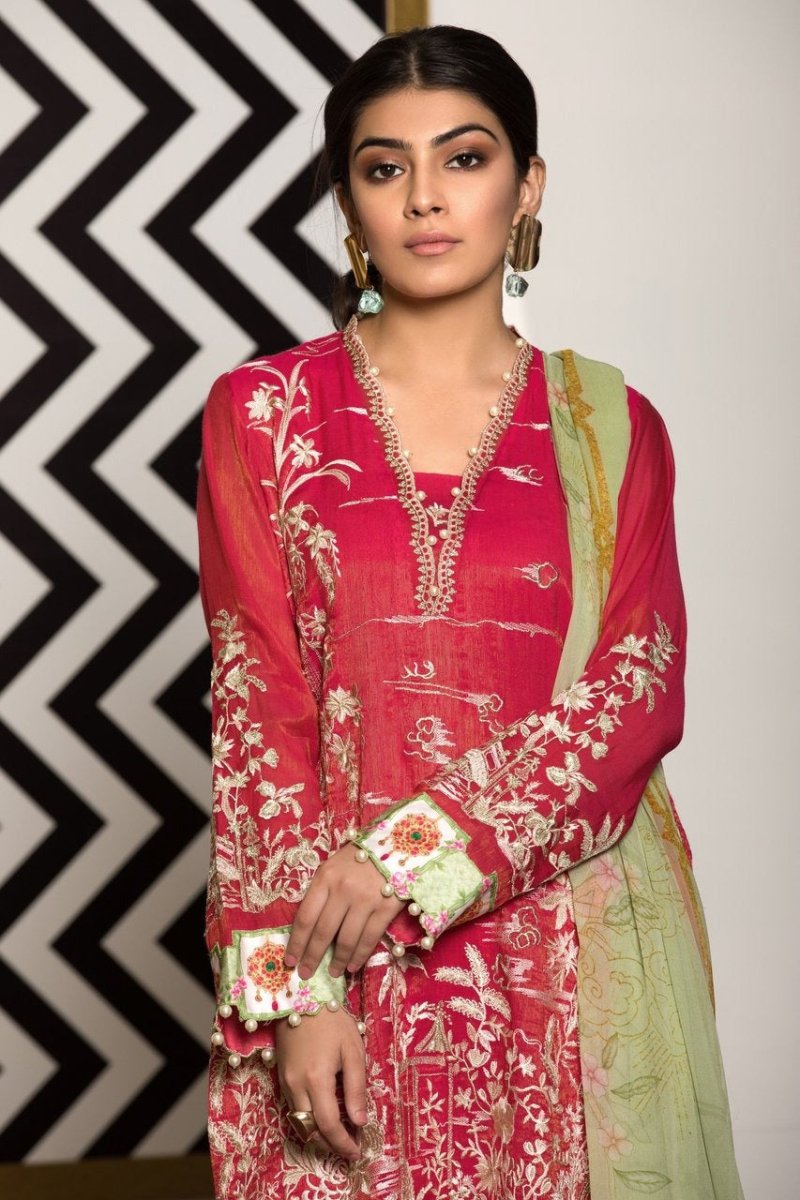 Sapphire 3 Piece Unstitched Embroidered Masoori Net Shirt Glint Garden