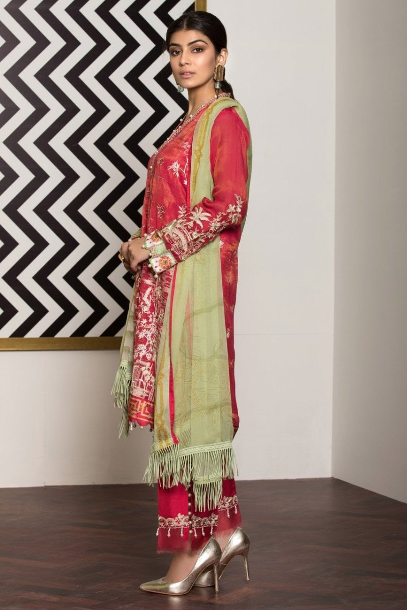 Sapphire 3 Piece Unstitched Embroidered Masoori Net Shirt Glint Garden